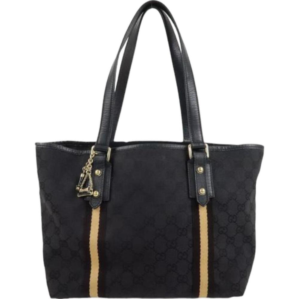 💎✨BEAUTIFUL✨💎 Authentic GUCCI Canvas Leather Tote Bag Black Sherry GG